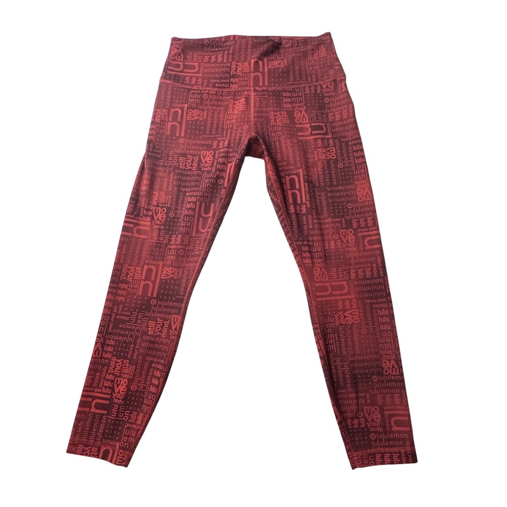 Lululemon Leggings Womens 6 Red Typography‎ Print Mid Rise 24" Inseam Yoga Pants